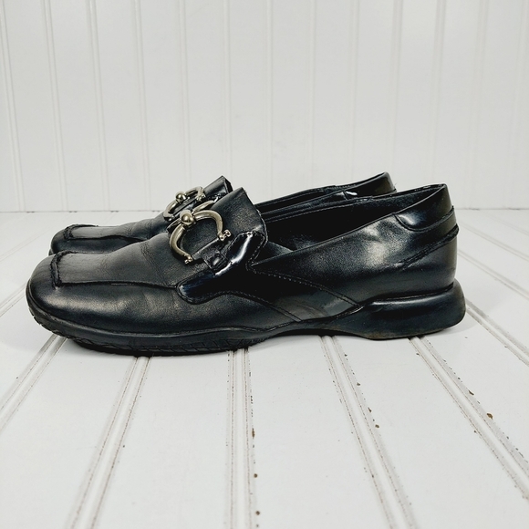 Alec John Black Leather Square Toe Buckle Detail Slip On Loafers E944 - Picture 1 of 12